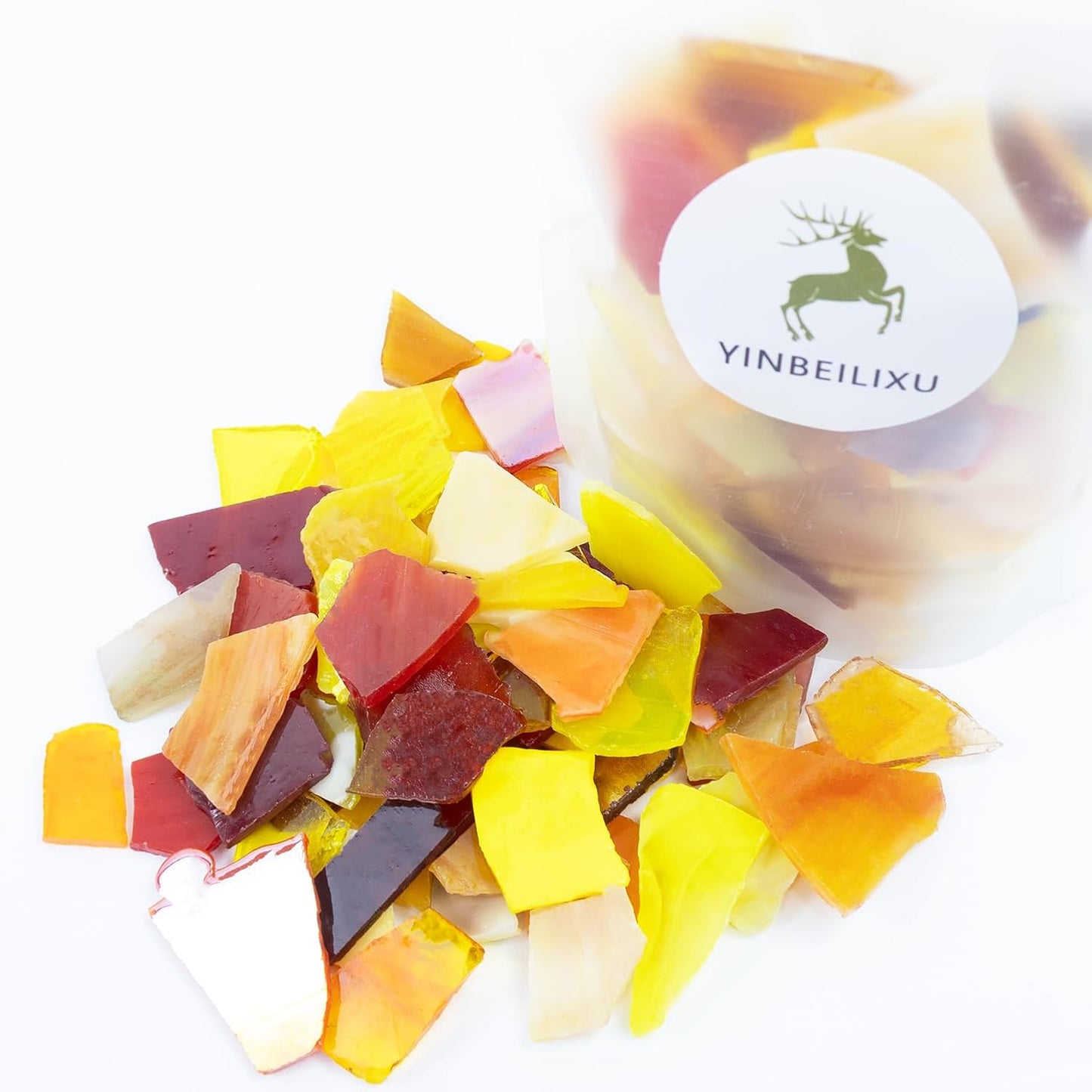 Irregular Stained Glass Scraps Mosaic Tiles Pieces 1-3cm Broken Glass Pieces Shapes for Crafts,Fusing,DIY Resin Art, Mosaic Making Projects,Aquarium Gravel,410g/14.5oz (Red&Orange&Yellow)