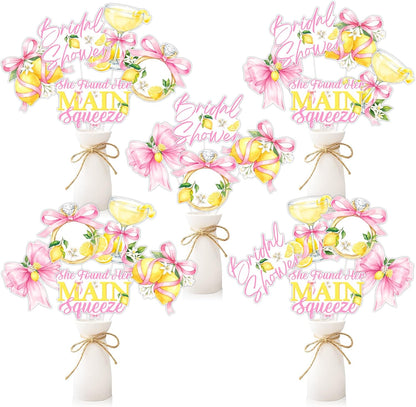 Pink Bow Lemon Bridal Shower Decorations Double Sided Table Centerpieces for Bride to Be Party Lemon Bow Bachelorette Table Toppers, 24 Set