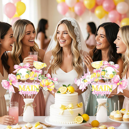 Pink Bow Lemon Bridal Shower Decorations Double Sided Table Centerpieces for Bride to Be Party Lemon Bow Bachelorette Table Toppers, 24 Set