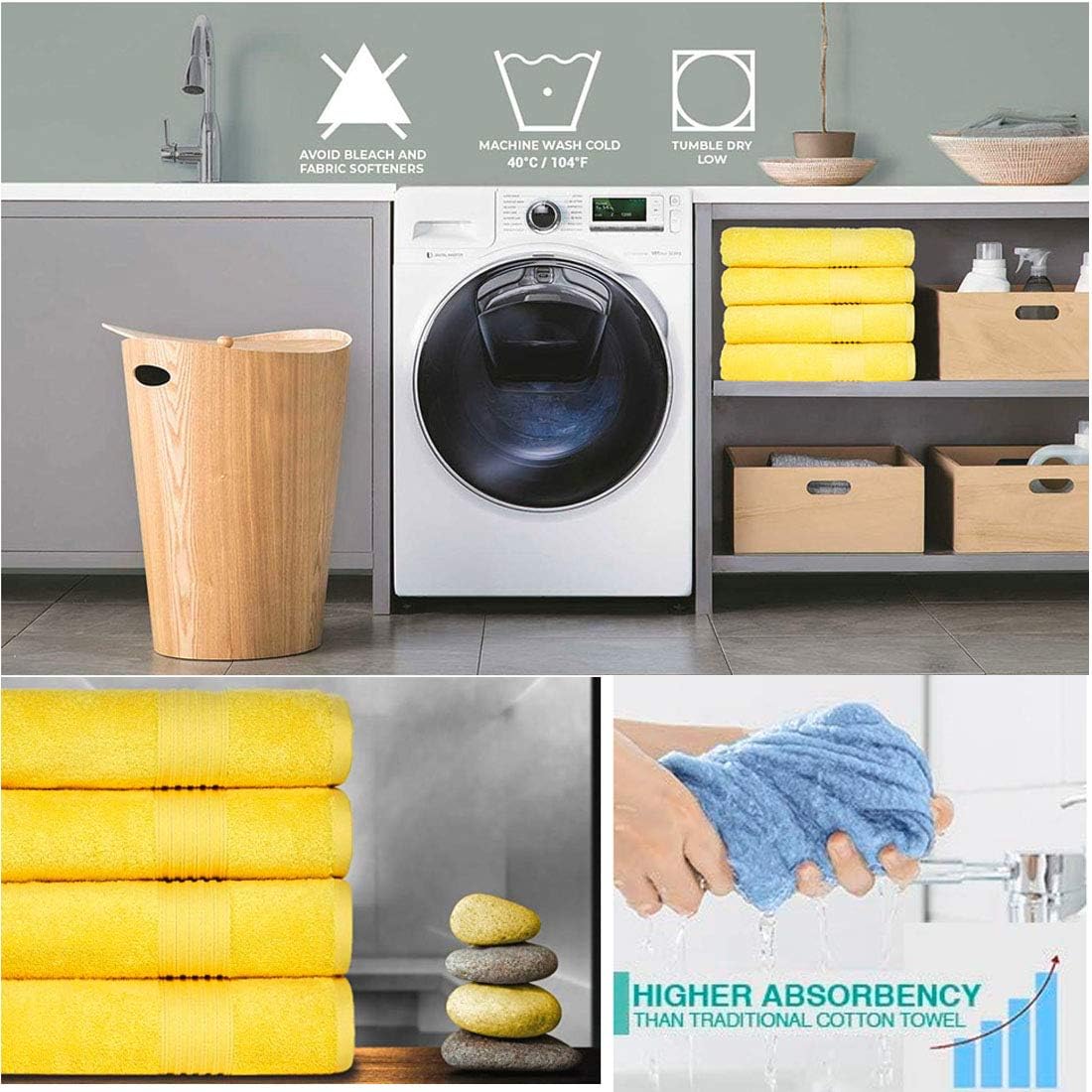 Bathroom Hand Towels 2 Set, Cotton Hand Towel for Bath, Hand, Face, Kitchen, Super Soft, Highly Absorbent, Machine Washable, Size 14" x 30" (Yellow)…