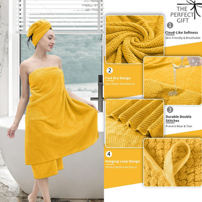 Extra Large Bath Towel Set of 4 (35"x70"),Oversized Bath Sheet Super Soft Highly Absorbent Jumbo Bathroom Towel Set Microfibers Quick Dry Shower Towel for Hotel,Bathroom,Guest,Spa,Gym (Yellow)
