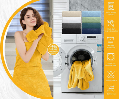 Extra Large Bath Towel Set of 4 (35"x70"),Oversized Bath Sheet Super Soft Highly Absorbent Jumbo Bathroom Towel Set Microfibers Quick Dry Shower Towel for Hotel,Bathroom,Guest,Spa,Gym (Yellow)