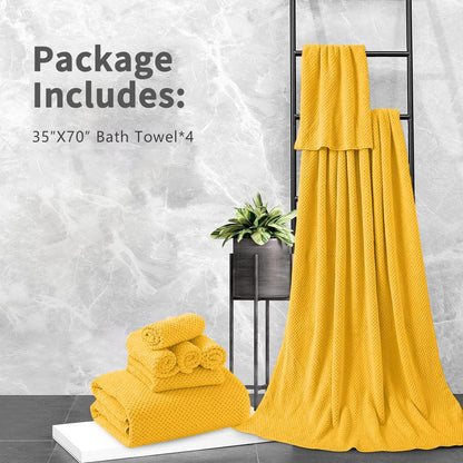 Extra Large Bath Towel Set of 4 (35"x70"),Oversized Bath Sheet Super Soft Highly Absorbent Jumbo Bathroom Towel Set Microfibers Quick Dry Shower Towel for Hotel,Bathroom,Guest,Spa,Gym (Yellow)