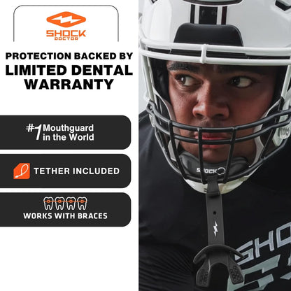 Bolt Lipguard, Adult Mouth Guard Football with Strap. Mouthguard One Size Fits All