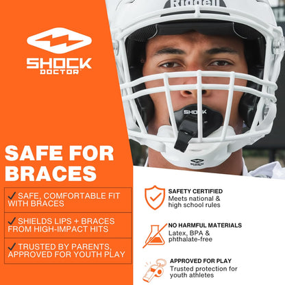 Bolt Lipguard, Adult Mouth Guard Football with Strap. Mouthguard One Size Fits All
