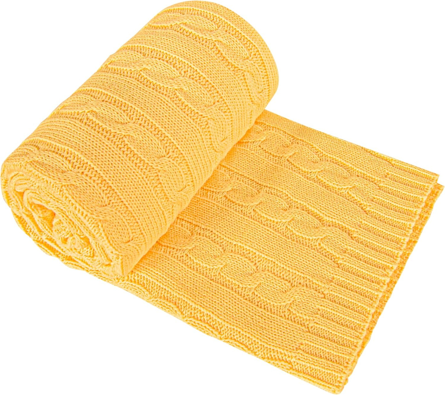Cotton Cable Knit Toddler Blanket, Breathable and Super Soft 30x40 Baby Blanket for Crib, Stroller, Nursery, Travel, Yellow