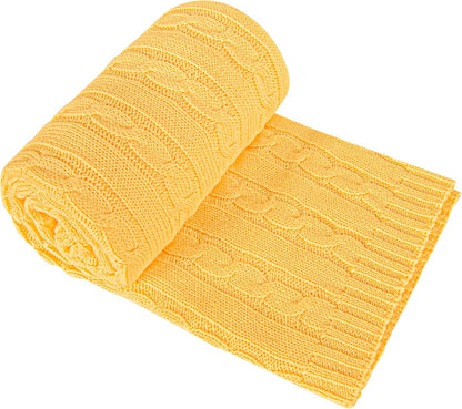 Cotton Cable Knit Toddler Blanket, Breathable and Super Soft 30x40 Baby Blanket for Crib, Stroller, Nursery, Travel, Yellow
