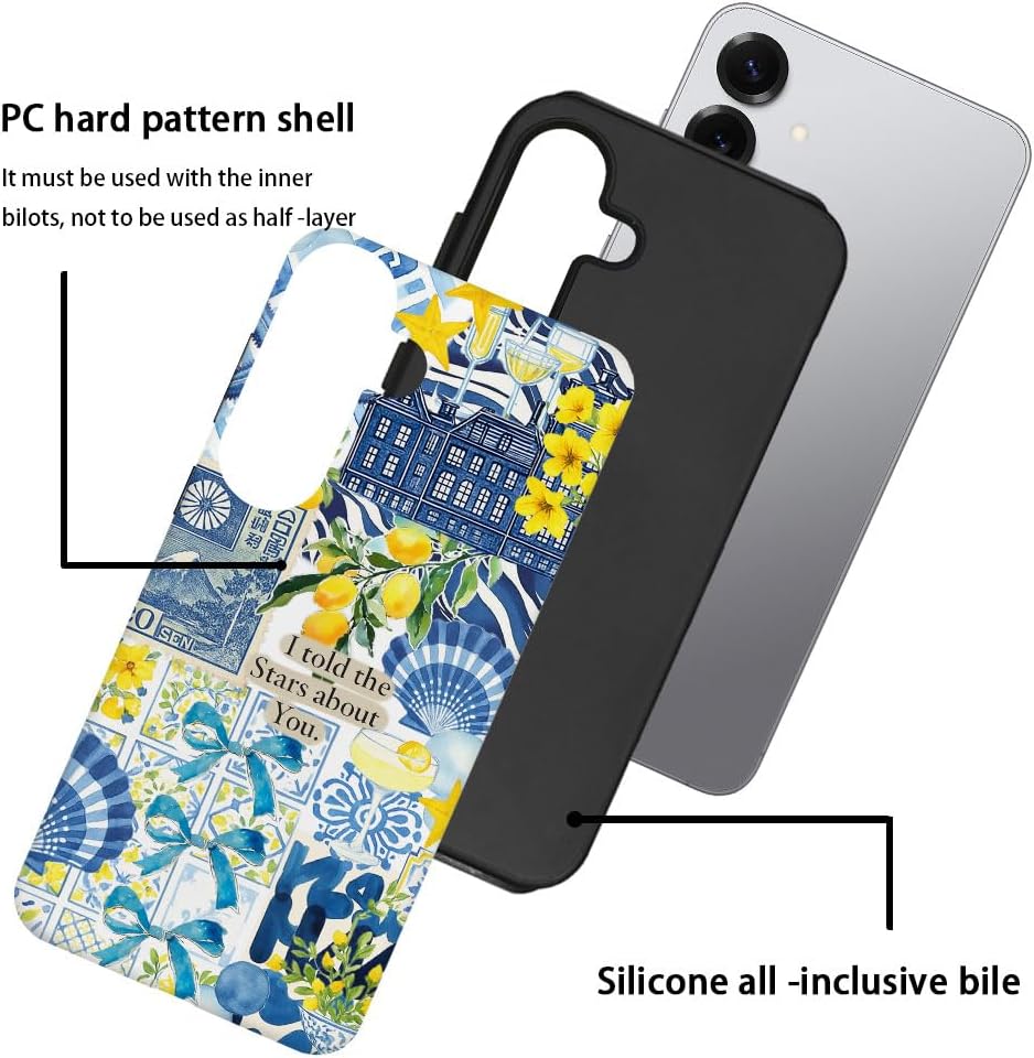 Compatible with Samsung Galaxy S25,Frosted PC Anti-Scratch Shockproof Case - Lemon Aesthetic Summer Pattern