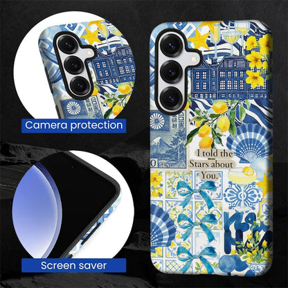 Compatible with Samsung Galaxy S25,Frosted PC Anti-Scratch Shockproof Case - Lemon Aesthetic Summer Pattern
