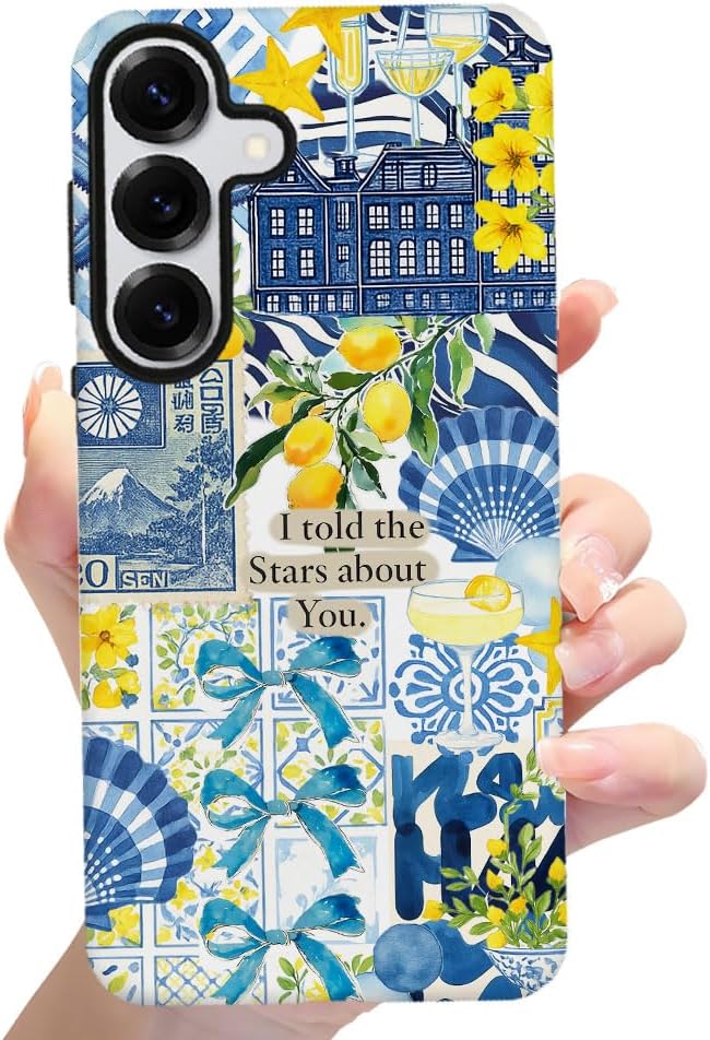 Compatible with Samsung Galaxy S25,Frosted PC Anti-Scratch Shockproof Case - Lemon Aesthetic Summer Pattern