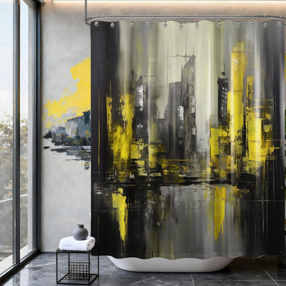 Black and Yellow Shower Curtain Bright Mustard Lemon Yellow Abstract Shower Curtains for Mens Bathroom Decor, Waterproof Fabric 70 x 72 inch with Hooks