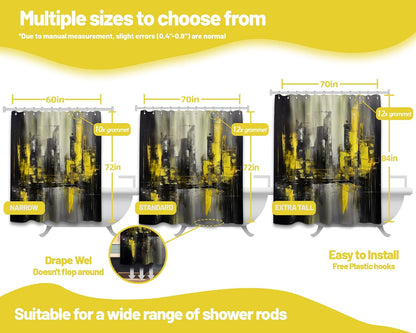 Black and Yellow Shower Curtain Bright Mustard Lemon Yellow Abstract Shower Curtains for Mens Bathroom Decor, Waterproof Fabric 70 x 72 inch with Hooks