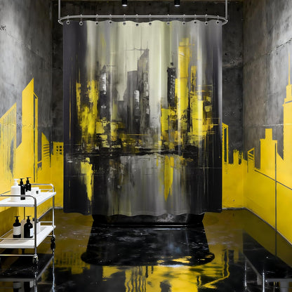 Black and Yellow Shower Curtain Bright Mustard Lemon Yellow Abstract Shower Curtains for Mens Bathroom Decor, Waterproof Fabric 70 x 72 inch with Hooks