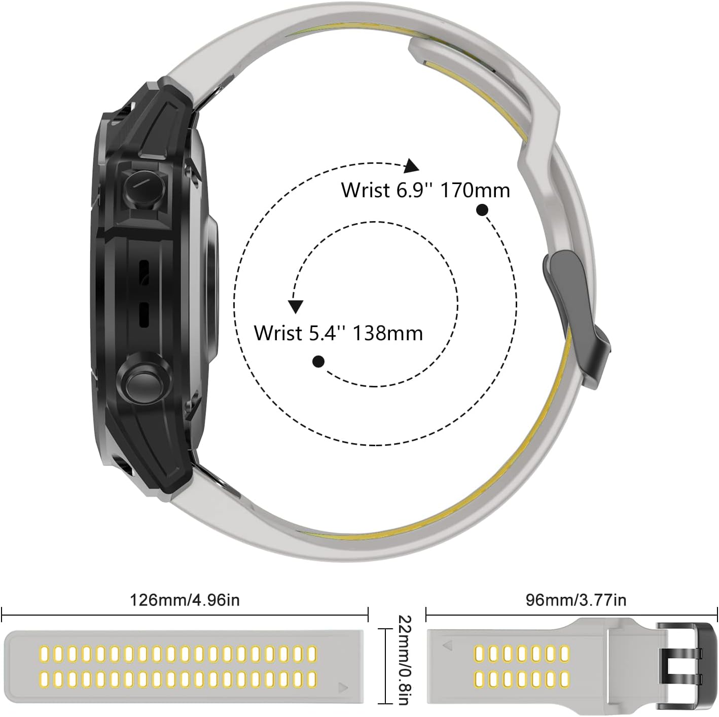 Compatible with Garmin Fenix 7/Fenix 6/Fenix 5 Watch Band | 22mm Easy-fit Sport Silicone Strap for Garmin Fenix 5/Fenix 5 Plus/Fenix 6/Fenix 6 Pro/Fenix 7/Fenix 7 Pro Smartwatch