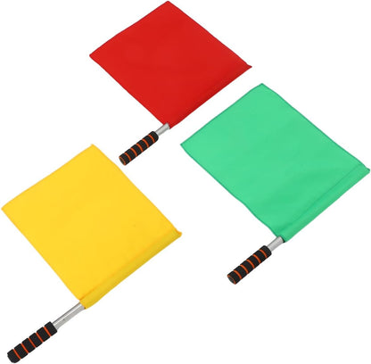 3pcs Referee Stainless Steel Hand Flags Field Official Sports Training Flag for Soccer Volleyball Football Track Red Green Yellow