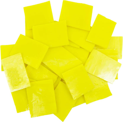 Square Stained Glass Scraps, Mosaic Glass Pieces,Mosaic Crafts Supplies,Mosaic Tiles for Crafts,Photo Frames,Vase Filler, Aquarium Decor,4x5cm,0.9LB (Yellow)