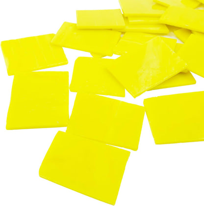 Square Stained Glass Scraps, Mosaic Glass Pieces,Mosaic Crafts Supplies,Mosaic Tiles for Crafts,Photo Frames,Vase Filler, Aquarium Decor,4x5cm,0.9LB (Yellow)