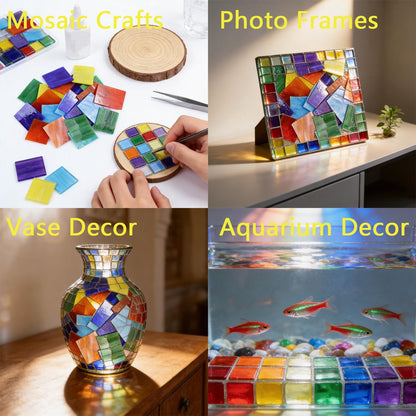Square Stained Glass Scraps, Mosaic Glass Pieces,Mosaic Crafts Supplies,Mosaic Tiles for Crafts,Photo Frames,Vase Filler, Aquarium Decor,4x5cm,0.9LB (Yellow)