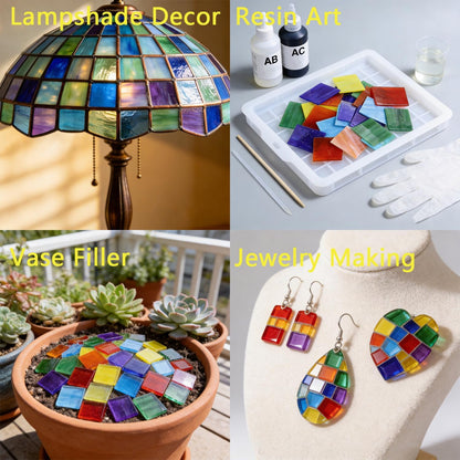 Square Stained Glass Scraps, Mosaic Glass Pieces,Mosaic Crafts Supplies,Mosaic Tiles for Crafts,Photo Frames,Vase Filler, Aquarium Decor,4x5cm,0.9LB (Yellow)