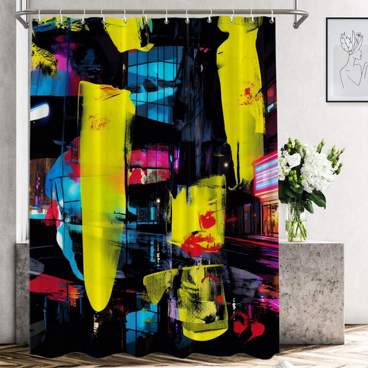 Yellow Modern Acrylic Decorative Shower Curtain, Colorful Abstract Bathroom Décor Polyester Fiber Waterproof with Plastic Rings for Shower Stall Bathtubs 72 x 72 in