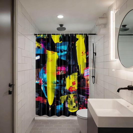 Yellow Modern Acrylic Decorative Shower Curtain, Colorful Abstract Bathroom Décor Polyester Fiber Waterproof with Plastic Rings for Shower Stall Bathtubs 72 x 72 in