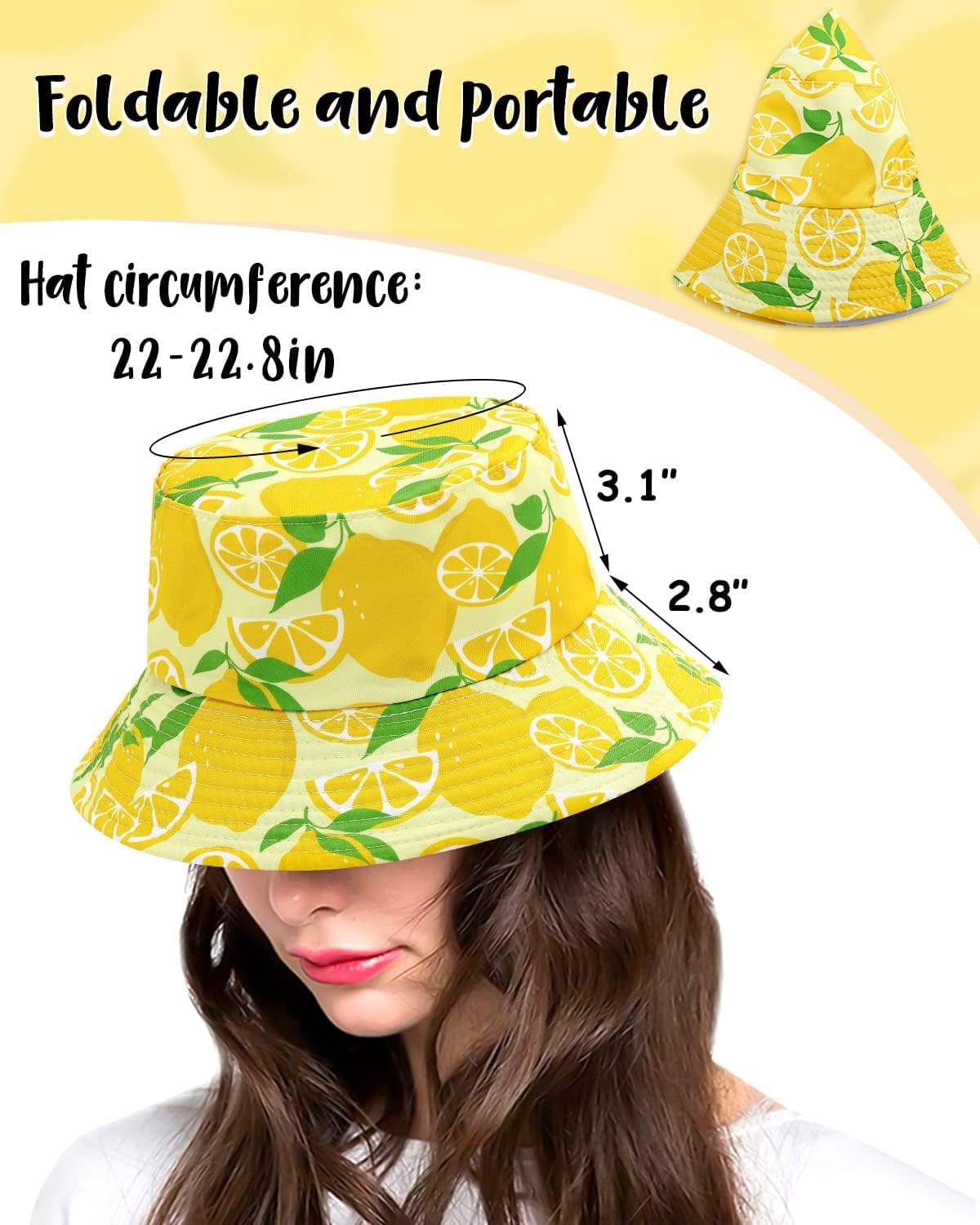 Lemon Fanny Pack Bucket Hat Set Fruit Shaped Adjustable Yellow Waist Belt Bag Unisex Reversible Sun Hiking Cap Cute Novelty for Summer Outfits Travel Beach Festivals Accessories