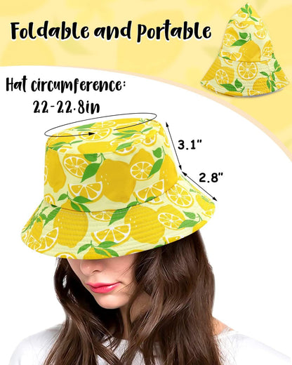 Lemon Fanny Pack Bucket Hat Set Fruit Shaped Adjustable Yellow Waist Belt Bag Unisex Reversible Sun Hiking Cap Cute Novelty for Summer Outfits Travel Beach Festivals Accessories