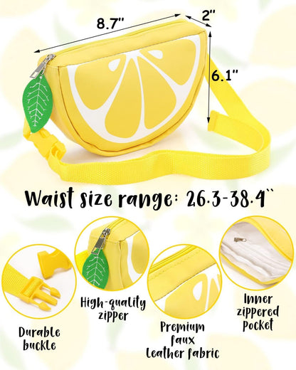 Lemon Fanny Pack Bucket Hat Set Fruit Shaped Adjustable Yellow Waist Belt Bag Unisex Reversible Sun Hiking Cap Cute Novelty for Summer Outfits Travel Beach Festivals Accessories
