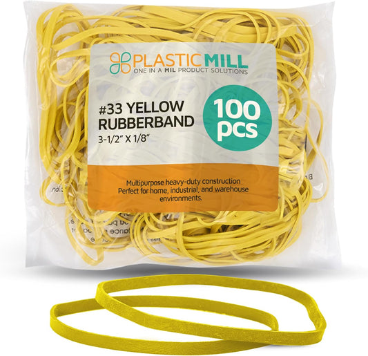 Colored Rubber Bands, Size 33, Yellow - 100-Pack