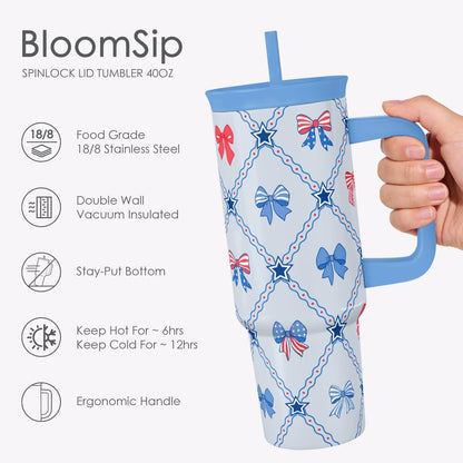 Lemon Stainless Steel Locking Lid Silicone Straw Tumbler with Handle 40oz, Insulated Stainless Steel Travel Cup for Women Girls Friends, Gift Idea for Birthday Summer Vacation