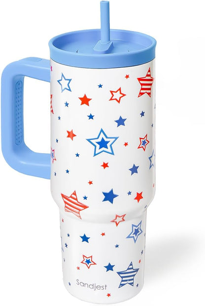 Lemon Stainless Steel Locking Lid Silicone Straw Tumbler with Handle 40oz, Insulated Stainless Steel Travel Cup for Women Girls Friends, Gift Idea for Birthday Summer Vacation