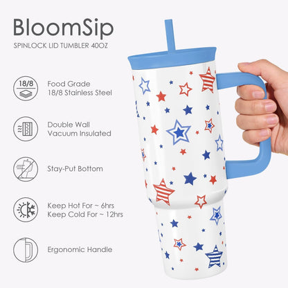 Lemon Stainless Steel Locking Lid Silicone Straw Tumbler with Handle 40oz, Insulated Stainless Steel Travel Cup for Women Girls Friends, Gift Idea for Birthday Summer Vacation