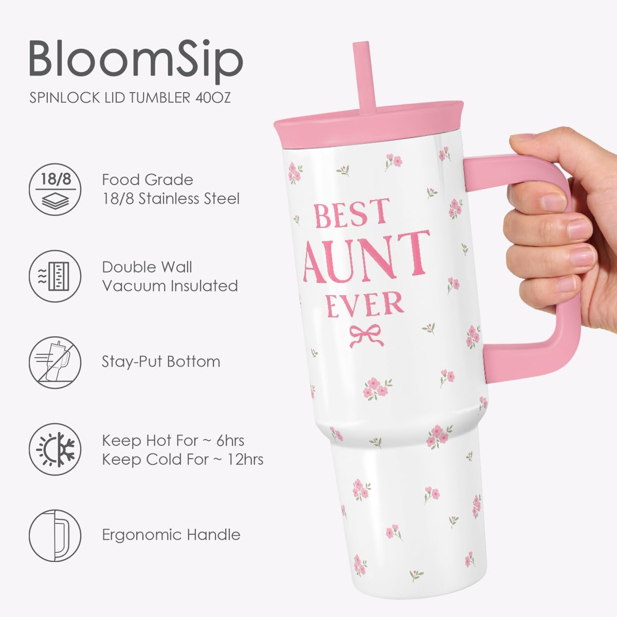 Lemon Stainless Steel Locking Lid Silicone Straw Tumbler with Handle 40oz, Insulated Stainless Steel Travel Cup for Women Girls Friends, Gift Idea for Birthday Summer Vacation