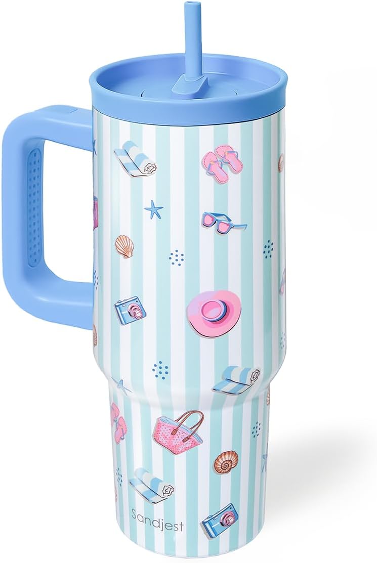 Lemon Stainless Steel Locking Lid Silicone Straw Tumbler with Handle 40oz, Insulated Stainless Steel Travel Cup for Women Girls Friends, Gift Idea for Birthday Summer Vacation