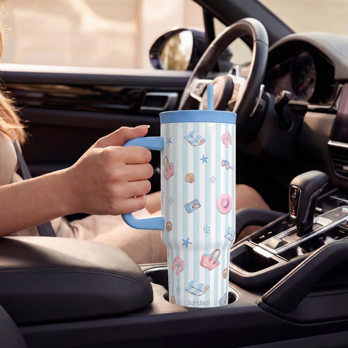 Lemon Stainless Steel Locking Lid Silicone Straw Tumbler with Handle 40oz, Insulated Stainless Steel Travel Cup for Women Girls Friends, Gift Idea for Birthday Summer Vacation