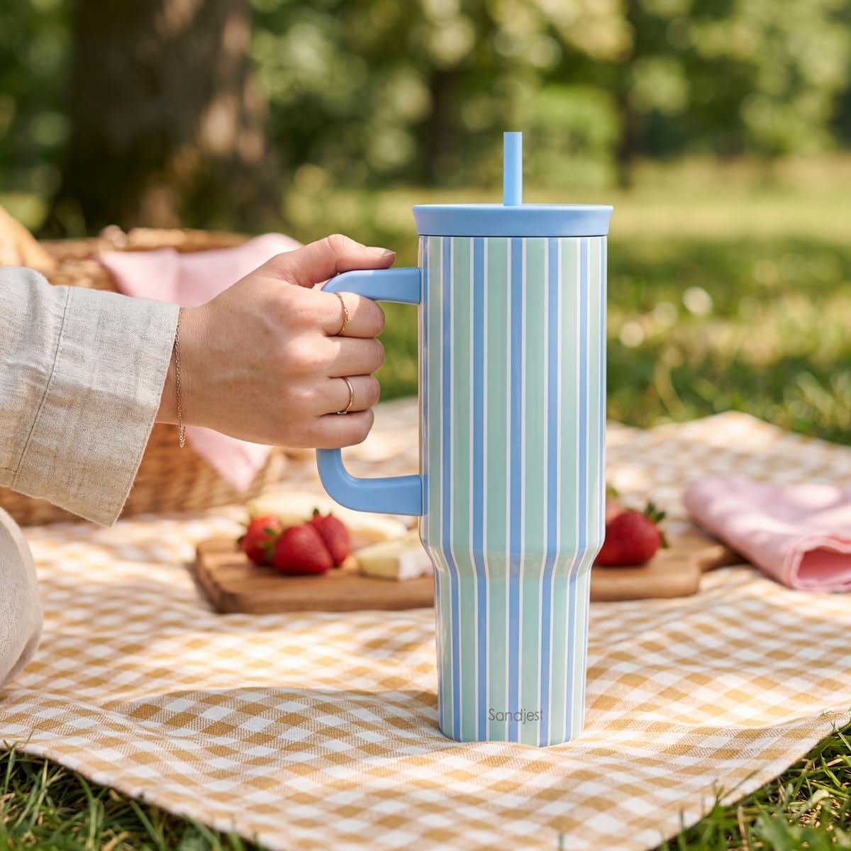 Lemon Stainless Steel Locking Lid Silicone Straw Tumbler with Handle 40oz, Insulated Stainless Steel Travel Cup for Women Girls Friends, Gift Idea for Birthday Summer Vacation