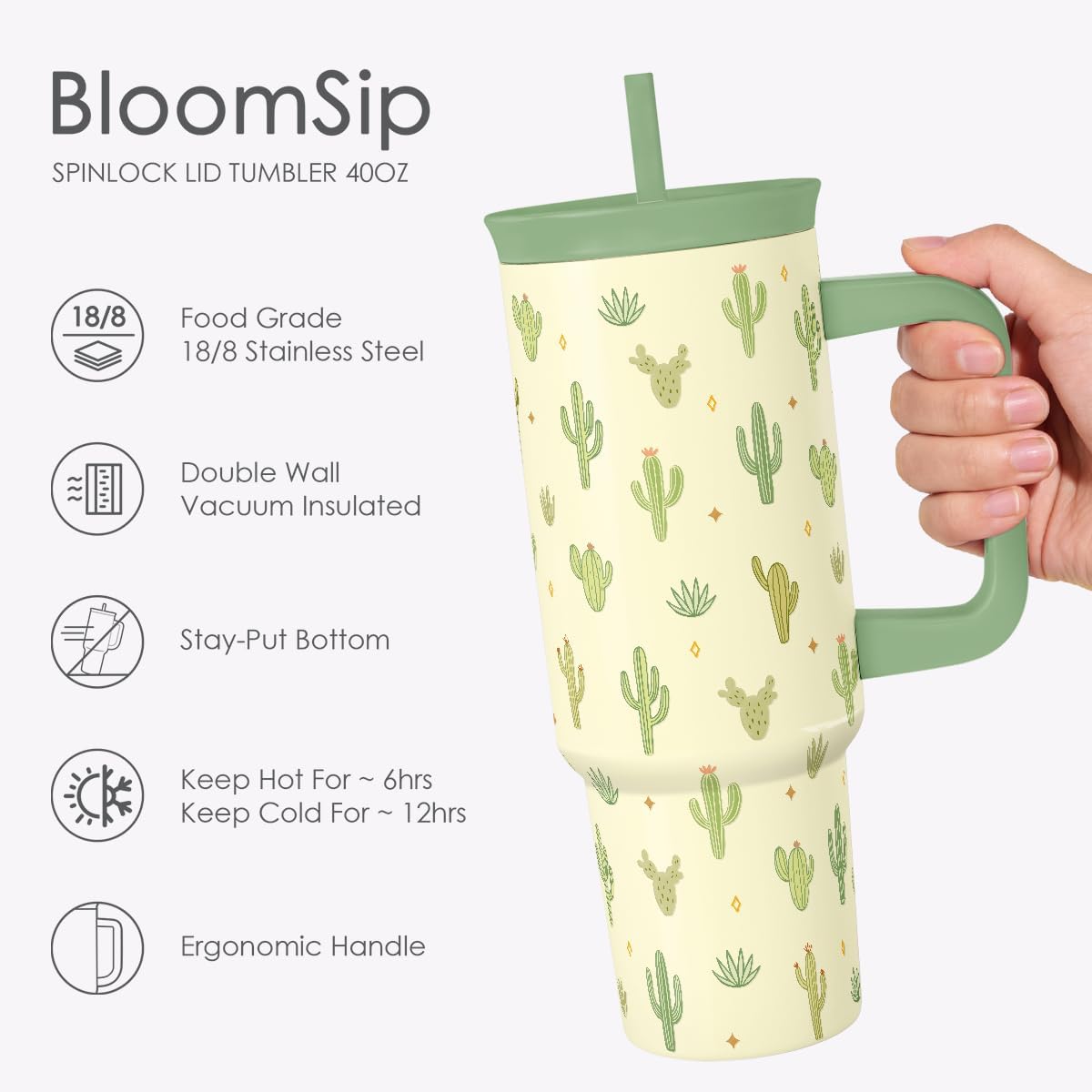 Lemon Stainless Steel Locking Lid Silicone Straw Tumbler with Handle 40oz, Insulated Stainless Steel Travel Cup for Women Girls Friends, Gift Idea for Birthday Summer Vacation