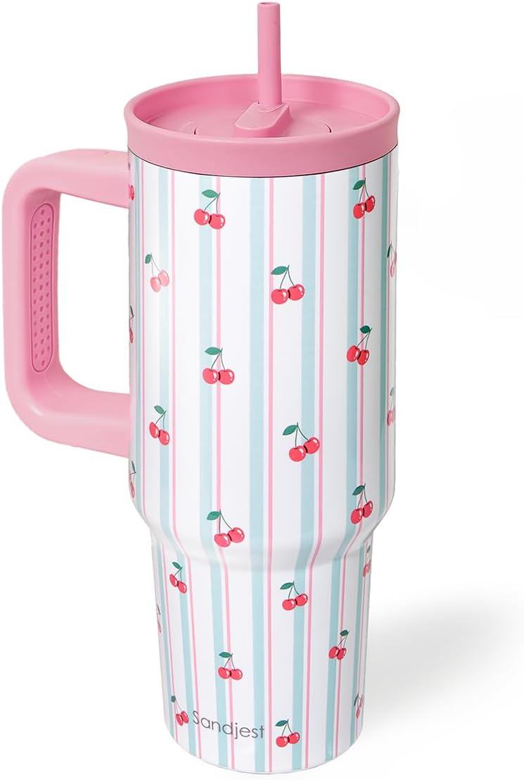 Lemon Stainless Steel Locking Lid Silicone Straw Tumbler with Handle 40oz, Insulated Stainless Steel Travel Cup for Women Girls Friends, Gift Idea for Birthday Summer Vacation