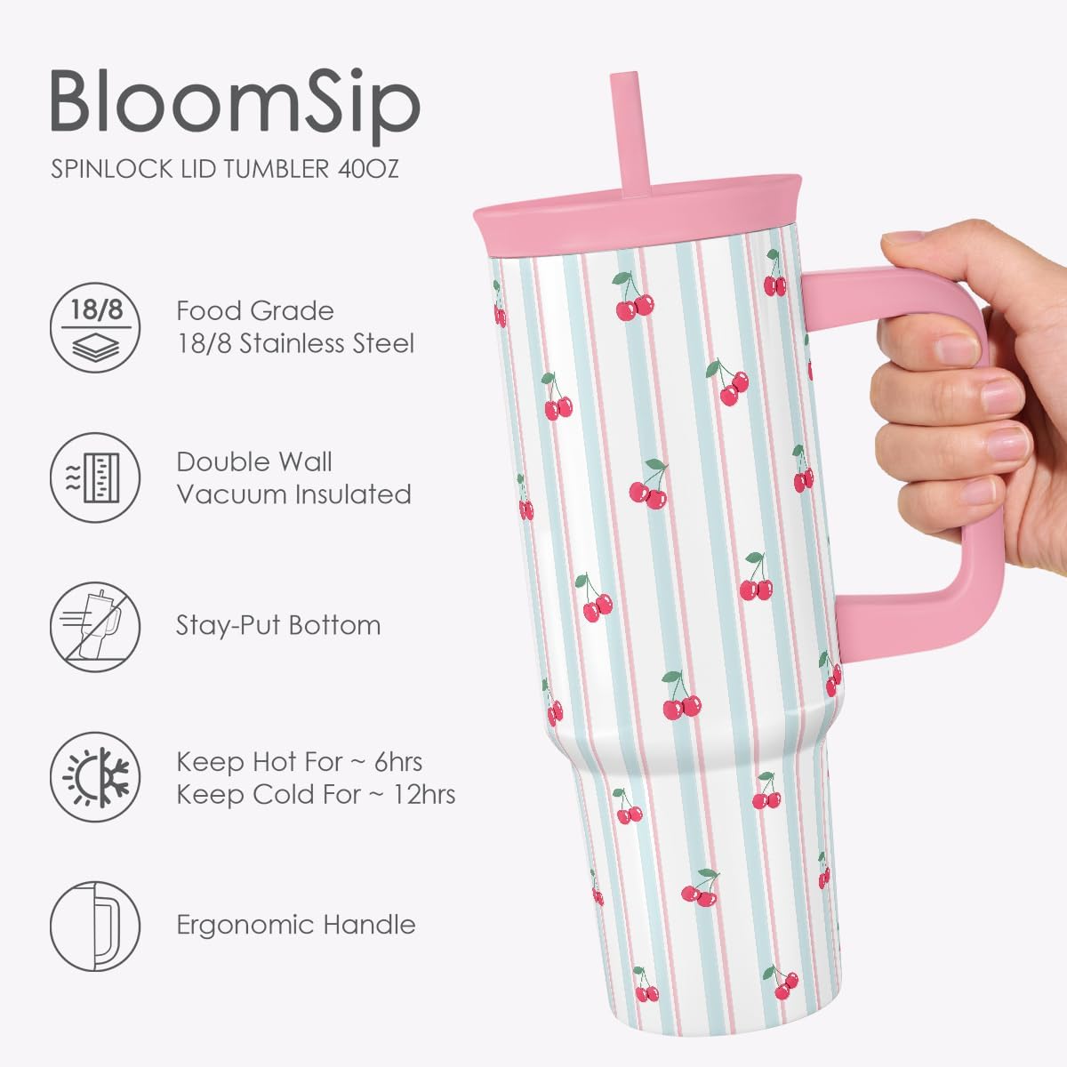 Lemon Stainless Steel Locking Lid Silicone Straw Tumbler with Handle 40oz, Insulated Stainless Steel Travel Cup for Women Girls Friends, Gift Idea for Birthday Summer Vacation