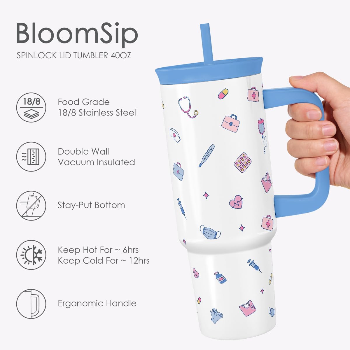 Lemon Stainless Steel Locking Lid Silicone Straw Tumbler with Handle 40oz, Insulated Stainless Steel Travel Cup for Women Girls Friends, Gift Idea for Birthday Summer Vacation