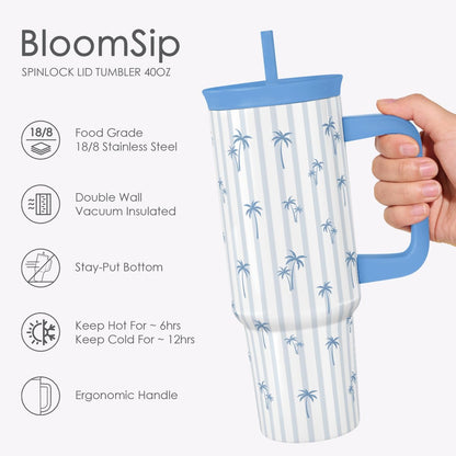 Lemon Stainless Steel Locking Lid Silicone Straw Tumbler with Handle 40oz, Insulated Stainless Steel Travel Cup for Women Girls Friends, Gift Idea for Birthday Summer Vacation