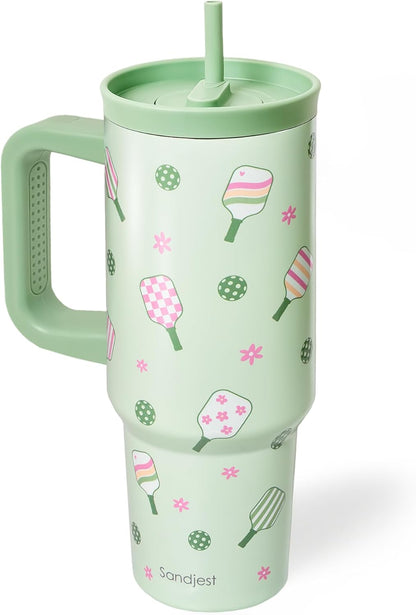Lemon Stainless Steel Locking Lid Silicone Straw Tumbler with Handle 40oz, Insulated Stainless Steel Travel Cup for Women Girls Friends, Gift Idea for Birthday Summer Vacation
