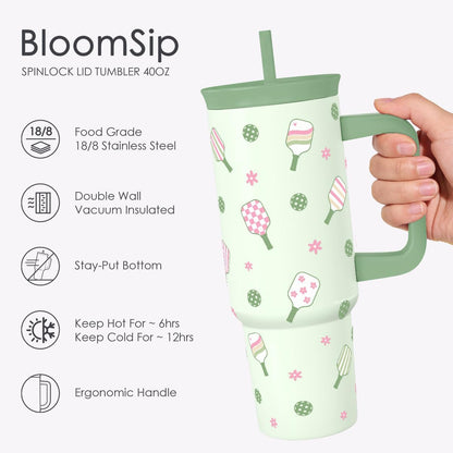 Lemon Stainless Steel Locking Lid Silicone Straw Tumbler with Handle 40oz, Insulated Stainless Steel Travel Cup for Women Girls Friends, Gift Idea for Birthday Summer Vacation