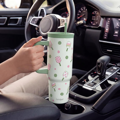 Lemon Stainless Steel Locking Lid Silicone Straw Tumbler with Handle 40oz, Insulated Stainless Steel Travel Cup for Women Girls Friends, Gift Idea for Birthday Summer Vacation
