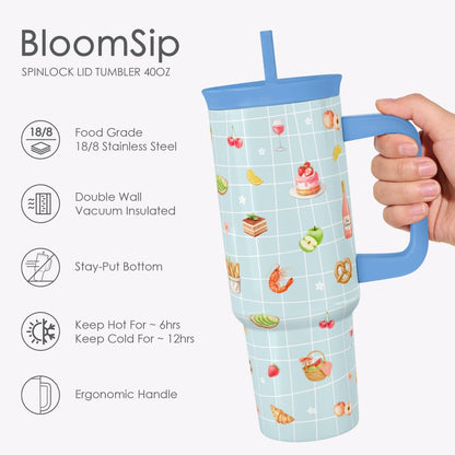Lemon Stainless Steel Locking Lid Silicone Straw Tumbler with Handle 40oz, Insulated Stainless Steel Travel Cup for Women Girls Friends, Gift Idea for Birthday Summer Vacation