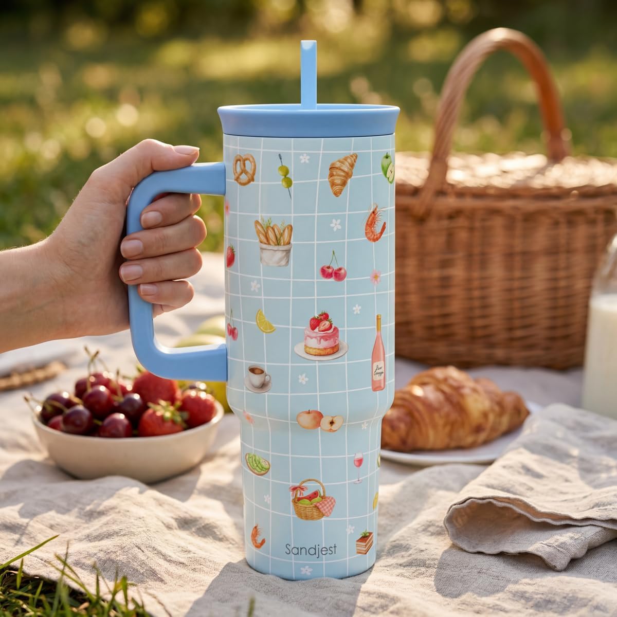 Lemon Stainless Steel Locking Lid Silicone Straw Tumbler with Handle 40oz, Insulated Stainless Steel Travel Cup for Women Girls Friends, Gift Idea for Birthday Summer Vacation