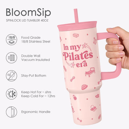 Lemon Stainless Steel Locking Lid Silicone Straw Tumbler with Handle 40oz, Insulated Stainless Steel Travel Cup for Women Girls Friends, Gift Idea for Birthday Summer Vacation