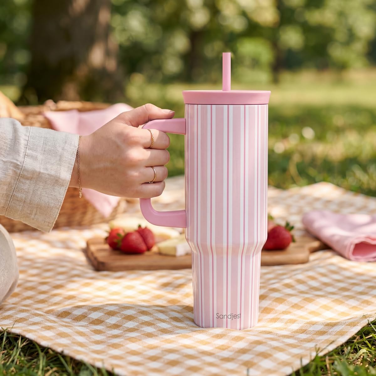 Lemon Stainless Steel Locking Lid Silicone Straw Tumbler with Handle 40oz, Insulated Stainless Steel Travel Cup for Women Girls Friends, Gift Idea for Birthday Summer Vacation