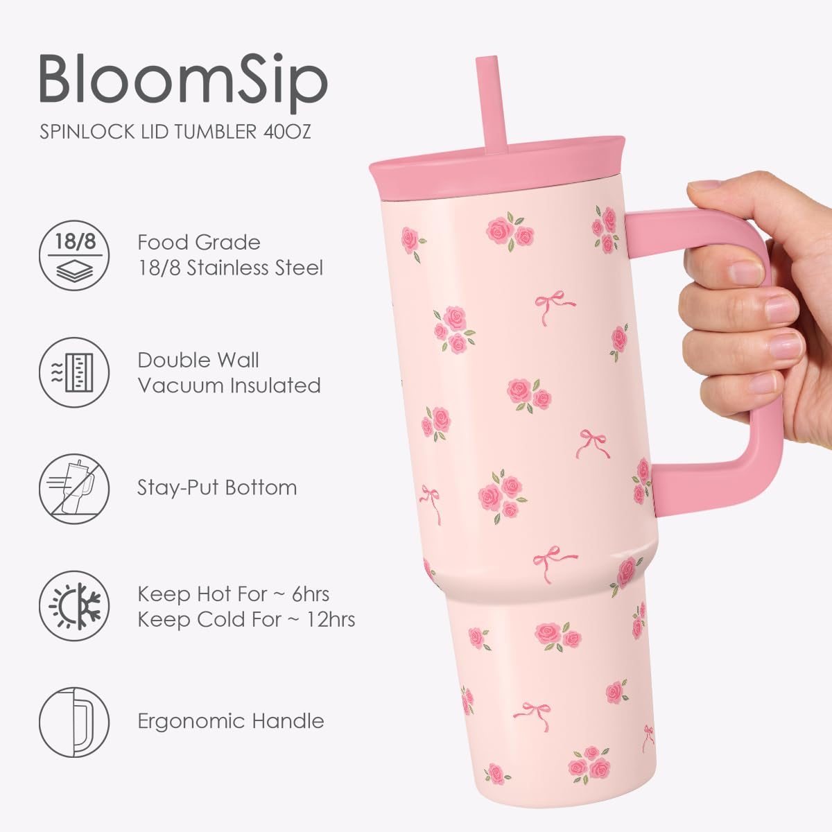 Lemon Stainless Steel Locking Lid Silicone Straw Tumbler with Handle 40oz, Insulated Stainless Steel Travel Cup for Women Girls Friends, Gift Idea for Birthday Summer Vacation