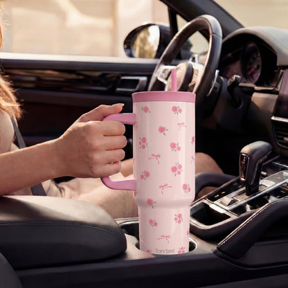Lemon Stainless Steel Locking Lid Silicone Straw Tumbler with Handle 40oz, Insulated Stainless Steel Travel Cup for Women Girls Friends, Gift Idea for Birthday Summer Vacation